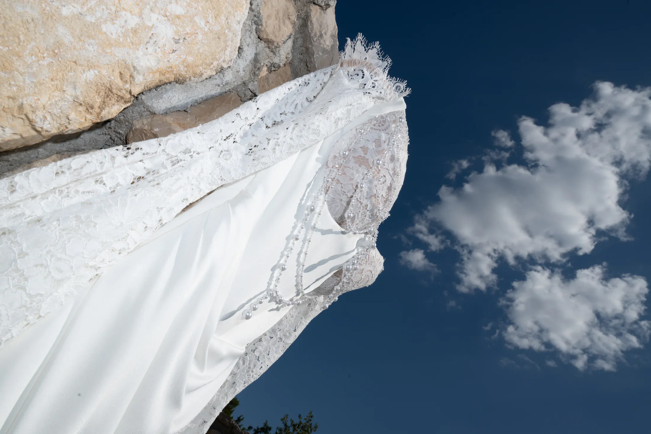 Editorial lace wedding dress detail